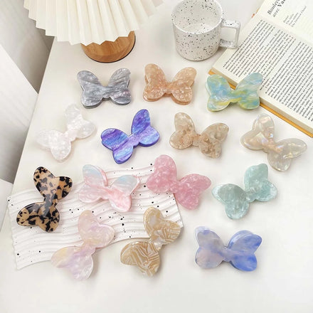 8.5cm Large Elegant Girls Bowknot Summer Hair Clips Accessories Crab Clamp Ponytail Flat PVC Acetate Bow butterfly Claw Clips