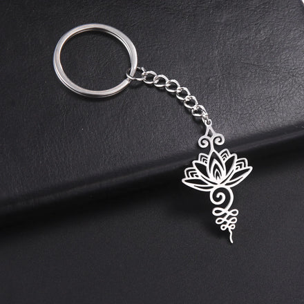 Lotus Pendant Keychain Flower Pendant Key Ring Car Key Chain Stainless Steel Pendant for Women Men