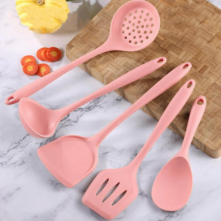 MANJIA Factory Food Grade Silicone Cooking Kitchen Utensils Set Non-Stick Green Cooking Turner Ladle Spatula Tools Set