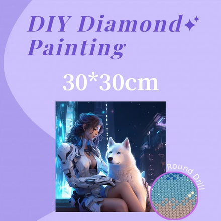 1PC 30x30cm DIY Mechanical Wolf and Girl Diamond Painting Full Round 5D Acrylic Drill Wall Decor Diamond Painting Kit