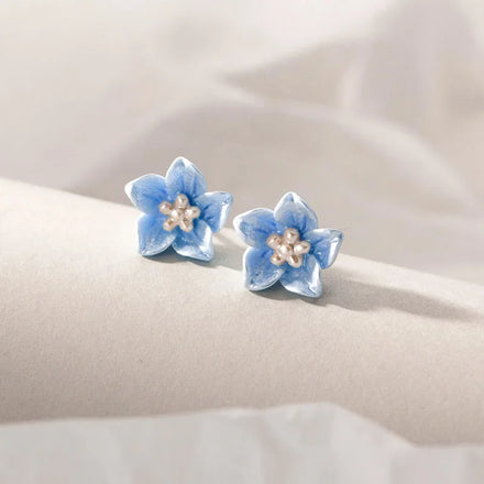 925 Sterling Silver Blue Flower Stud Earrings for Women Gifts Wholesale