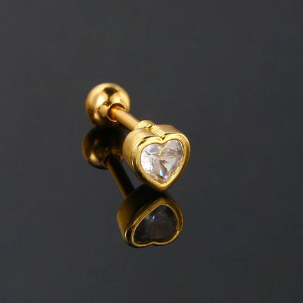 Piercing Stud Earrings for Women Fashion Simple Jewelry Love Heart Zircon Diamond Heart Earrings