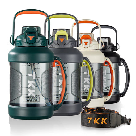 Large 2000ml/1 Gallon 64 Oz BPA-Free Eco-Friendly Sport Bottle Direct Drinking Straw Time Marker Dishwasher Safe Boiling Safe