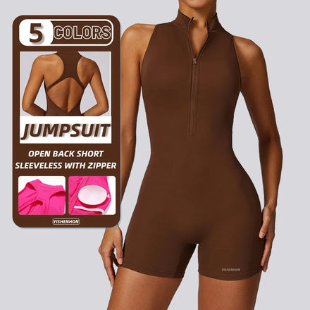 YISHENHON 2024 High Intensity Zipper Stand up Collar Sports Rompers Workout Bodysuit Gym Fitness Jumpsuits One Piece Yoga Women