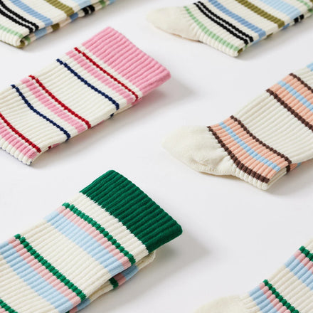 Women's Winter Stripe Sports Mid Tube Socks Retro Shock Absorbing Towel Bottom Basketball Socks