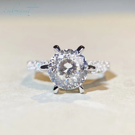 Silver 925 Original 3 Carat Brilliant Cut Diamond Test Past D Color Hundred Flowers Moissanite Ring for Wedding Fine Jewelry