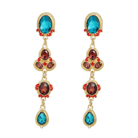 JL18582 Middle Aged Earrings European and American Retro Earrings Women's Full Diamond Long Earrings Bohemian Style Jewelry