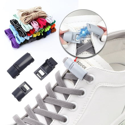 Creative Elastic Flat Shoe Laces Quick and Easy No Tie with Magnetic Lock and Lazy Printed Design Durable Polyester Material