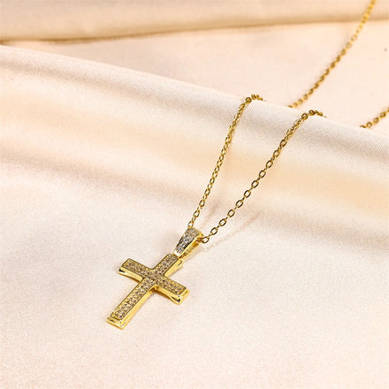 Female Vintage Jewelry 18K Gold Plated Stainless Steel Cross Pendant Necklace Jewelry Necklace