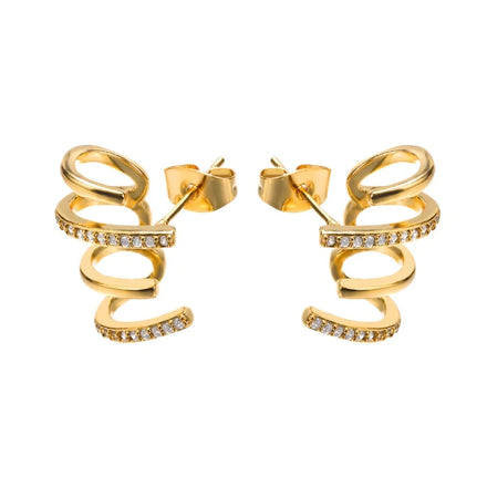 Unique Simple Women Non Tarnish Zirconia Earrings Female Stainless Steel Gold Spiral Earrings Fashion Jewelry Stud Earrings