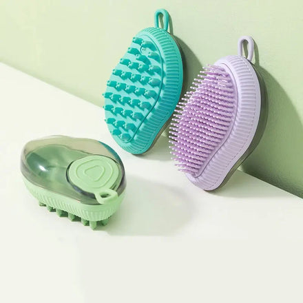 2024 Hot Selling Mango Shape Pet Bath Brush Cleaning Tool Shampoo Dispenser Silicone Pet Grooming Shower Brush