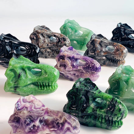 Wholesale Natural Crystal Crafts Mixed Materials Obsidian & Dream Amethyst Big Dragon Head Skulls Carving for Home Decoration