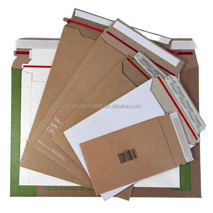 Custom Printed Full Color Logo Self Adhesive White Rigid Cardboard Document Envelope Paper Envelopes
