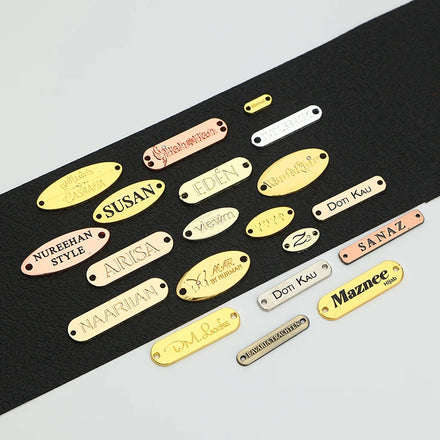 Custom Embossed Letter Metal Sewing Letter Name Tag Clothing Metal Brand Logo Label for Swimwear