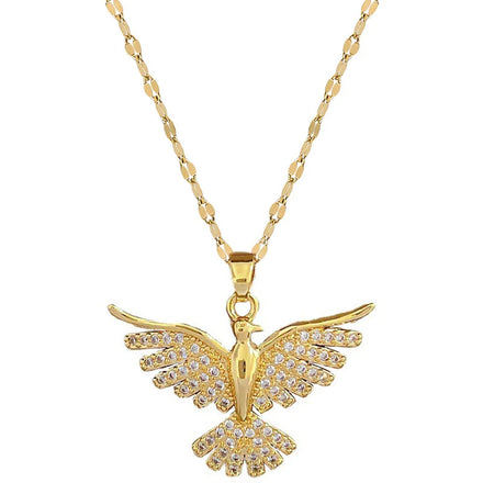 Yiwu DAICY Classic Jewelry Gold Plated Phoenix Necklace with Stainless Steel Chain Copper Diamond Unique Bird Necklace for Women