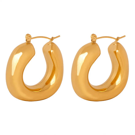 Hypoallergenic Geometric Chunky Hoops Jewelry 18k Gold Waterproof Non Tarnish Minimalist U Shaped Statement Large Hoop Earrings