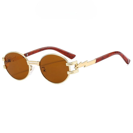 2024 Trendy Punk Sunglasses Unisex Vantage Oval Lens UV400 Protection High Quality Metal Frame Blue Lightning