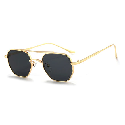 Custom Logo Retro Vintage Sunglasses Women and Men New Designer Metal Eyewear with Champagne Gray Tea Frames