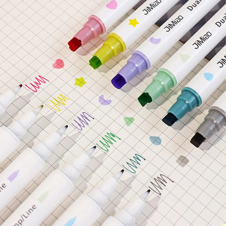 Seal Pen Double Headed Color Marker Pen Student Stationery 6 Colors Cute Highlighter Pen Set