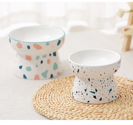 Ceramic Elevated Pet Bowl Rounded Cat Dish for Dry Wet Cat Food for Small Animals
