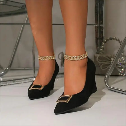 Wholesale Customized New Styles All Match Platform High Heels Pointed square Buckle Shoes for Ladies