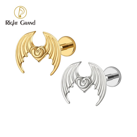 ASTM F136 Titanium 16G Dragon Bat Demon Wing Stud Earring Helix Labret Lip Flat Back Piercing Body Jewelry
