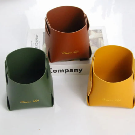 Home Storage & Organization Desktop Storage Pencil Box Stationery Holder Makeup Cosmetic Leather Tray Box