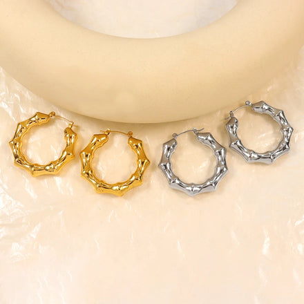 New Fashion 2024 Jewelry Hollow Hoop Earrings Stainless Steel 18k Gold Plated Hypoallergenic Bamboo Hoop Earrings Women Jewelry