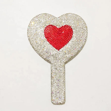 Wholesale Heart Shape Shining Makeup Mirror Luxury Portable Bling Rhinestone Handheld Mirror Salon Mirror