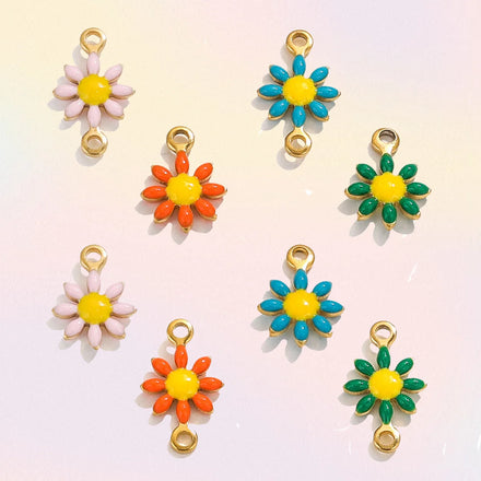 Handmade Stainless Steel Flower Charms Little Daisy Drip Oil Ring Connector DIY Bracelet Necklace Earring Pendant Jewelry Making