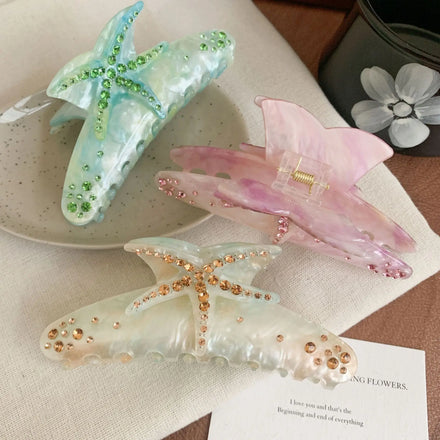 Hot Sale Summer Classic Crystal Temperament Shark Clips Hair Claw Fashion Sea Star Large Hair Claw Clips for Women