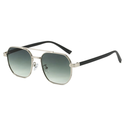 Vintage Double Bridge Square Sunglasses for Women Men Blue Gray Frame with UV400 Acrylic Lenses Fashion Eyewear Sun Glasses