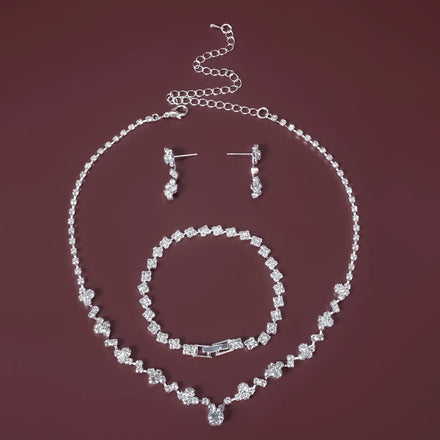 Romantic Silver Color Crystal Bridal Necklace Earrings Bracelet Set for Women Gold for Parties Weddings New Fashion Jewelry Gift