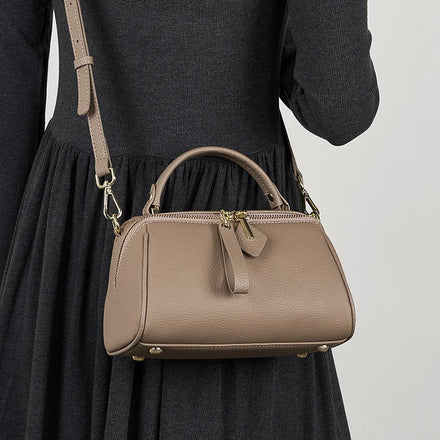 Luxury Genuine Leather Handbags for Women Top Grain Cowhide Boston Bag Versatile Small Shoulder Crossbody Bag Minimalist Tote