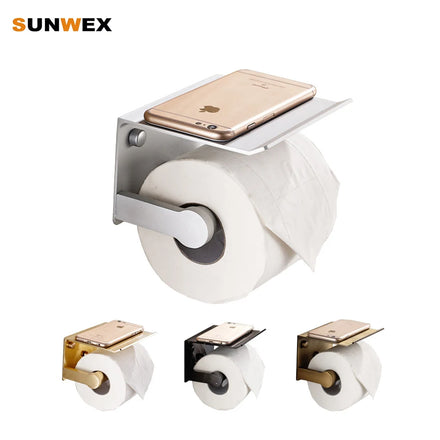 Modern Space Aluminum Self Adhesive Toilet Paper Holder with Shelf Toilet Roll Holder Toilet Paper Holder