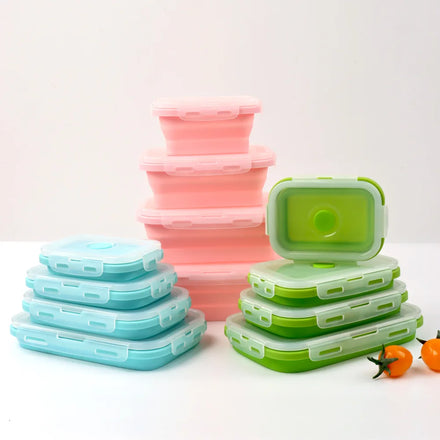 Big Capacity Silicone Bento Lunch Boxes Portable Microwaveable Foldable Food Storage Container for Kid Camping School