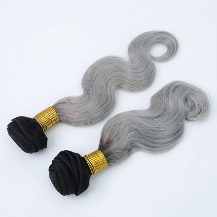 EMEDA 1B Silver R Ombre Grey Hair Weave 100g Brazilian Virgin Remy Human Hair Extension