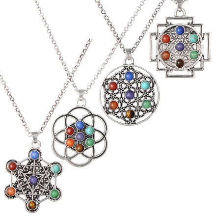 7 Chakra Tree of Life Necklace Pendant Yoga Chakra Healing Stone Bar Necklaces for Women Energy Balance