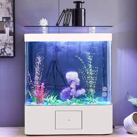 Top Filter Curved Corner Round Ultra White Fiberglass Fish Tank of Aquaculture Intelligent Goldfish tank Factory