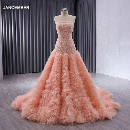 Luxury Crystal Sequins Cocktail Dresses Women Party Dress Sweetheart Orange Color Ruffles Tulle Princess Rsm241024