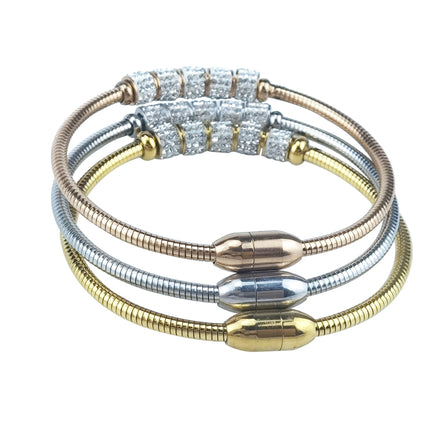 Minimalist Stainless Steel Trendy Magnetic Buckle Transfer Beads 18K Gold Plated Platinum Rose Gold Plated Snake Beaded Bracelet