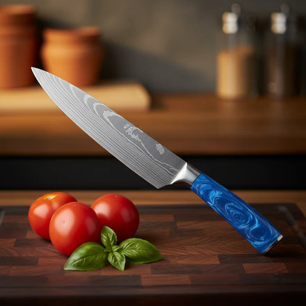 8-Inch High Carbon Stainless Steel Metal Eco-Friendly Modern Ambidextrous Chef Knife Wood Handle Optimal Sharpness Slicing