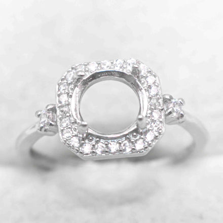 Sterling Silver 7*7mm Semi Mount Ring Empty Frame Blank Support Claw Setting S925 Base Holder Without Center Stone for DIY Inlay