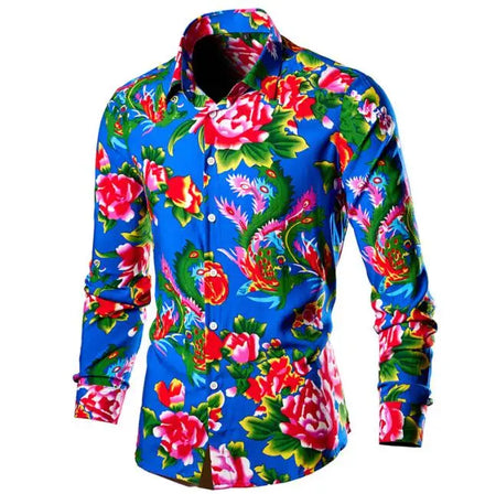 Men's Northeast Large Flower Long Sleeved Cardigan Shirt Large Size Fashionable Trend Casual Multicolor Shirt