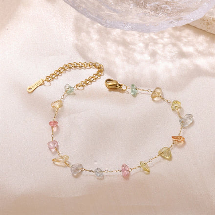 2024 Popular Women 18k Gold Plated Stainless Steel Natural Stones Adjustable Jewelry Anklets