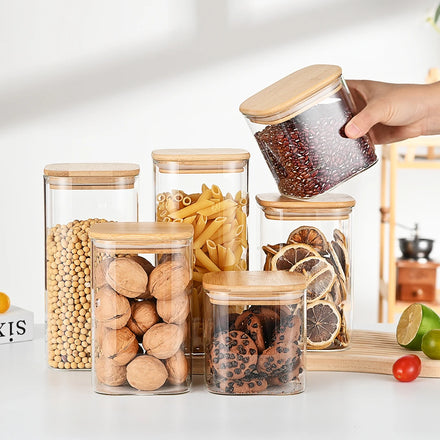 Chinese Professional Manufacturer Home Use Kitchen square Storage air Tight Glass Storage Jar Set with sealed Jar