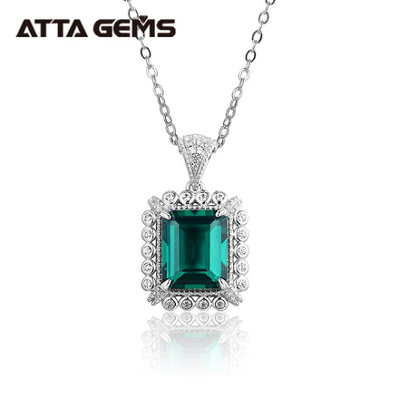 5ct 11*9mm Large Size Emerald Cut Lab Grown Zambian Emerald Stone 925 Silver Charm Necklace Engagement Gift for Her