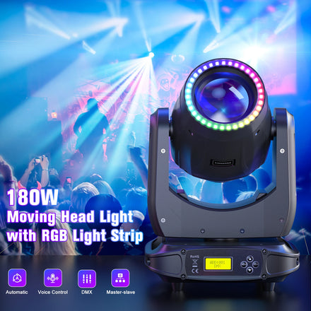 180W 8 Prisms 15 Gobo RGB Moving Head Lights Beaming White DJ Equipment for Disco Bar Club Christmas Stage DMX Lighting