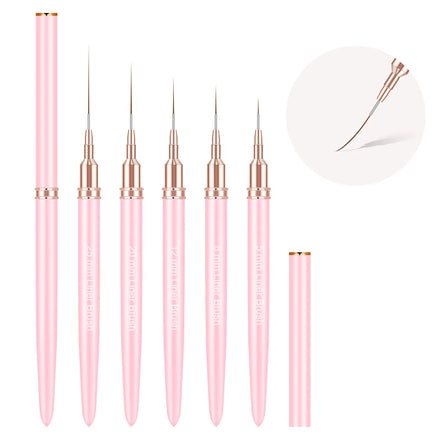 Professional Nail Art Brushes Set 5PCS Metal Handle Nylon Head 9 Colors Multi-functionality Nail Art Drawing Liner Brush