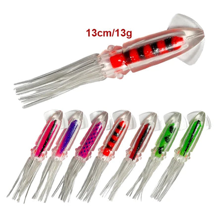 WEIHAI Best Quality 13cm 13g Luminous Squid Bait with Skirts Soft Plastic Artificial Fishing Lures